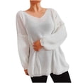 thumbnail image 2 of RXIRUCGD Chandail Ample pour Femmes Couleur Unie Col en V, Blanc, Taille : m, 2 of 4