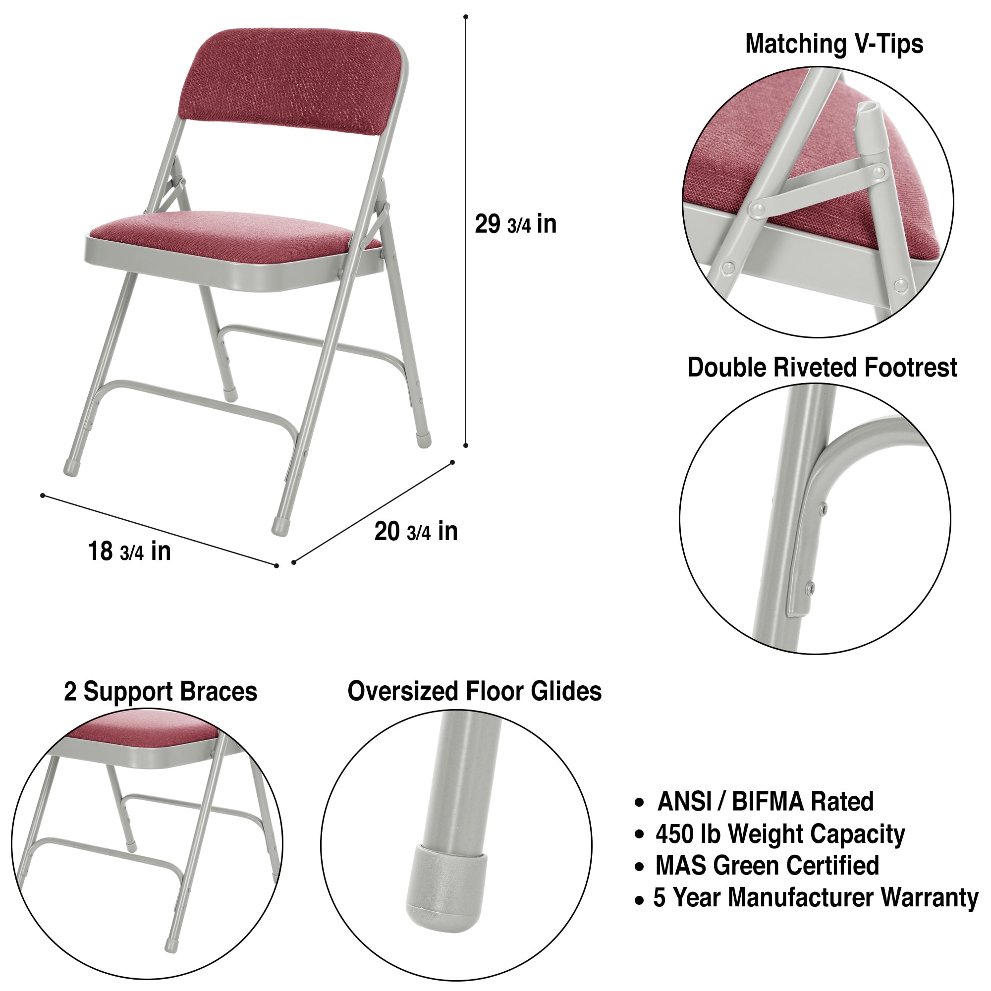 Hampden Furnishings Bernadine Fabric Padded / Steel Folding Chair, Grey/Burgundy, 4 Pk