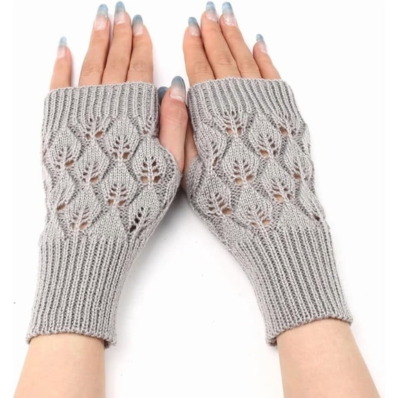 2 Pairs Winter Warm Fingerless Gloves Knitted Acrylic Fiber Light Gray 200x75mm Soft Comfortable Handwear for Women Cold Weather Outdoor Activities Gainsboro DIY
