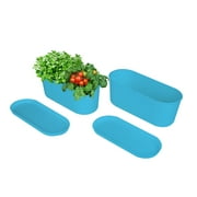 GrowLED Plant Pots 2-Pack Window Box Indoor Home Garden Planter, Modern Decorative Planter Pot for All Indoor Plants, Oval, Blue (9.0"x3.3"x3.5")