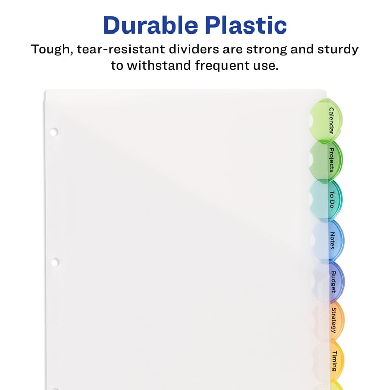 8 Tab Dividers For 3 Ring Binder - Plastic, Write & Erase, Multicolor, 3 Sets
