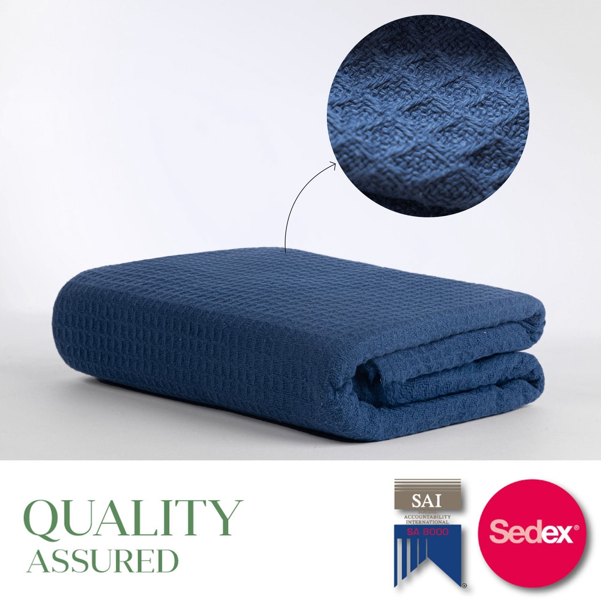 Top Cotton Twin Waffle Throw Blanket for Couch (68" x 92"), 100% Cotton Throw Blankets for Bed, Waffle Blanket for Bed (Navy)
