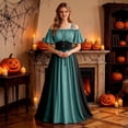 thumbnail image 5 of Renaissance Dress Women Short Sleeve Cold Shoulder Underbust Corset Dresses Vintage Victorian Goth Halloween Maxi Dress, 5 of 7