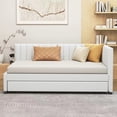 thumbnail image 2 of Upholstered Extendable Daybed With Trundle, Twin Size Sofa Bed With Soft Headback, Half Enclosed Bed Frame, No Needed Spring Box, Beige, 2 of 6