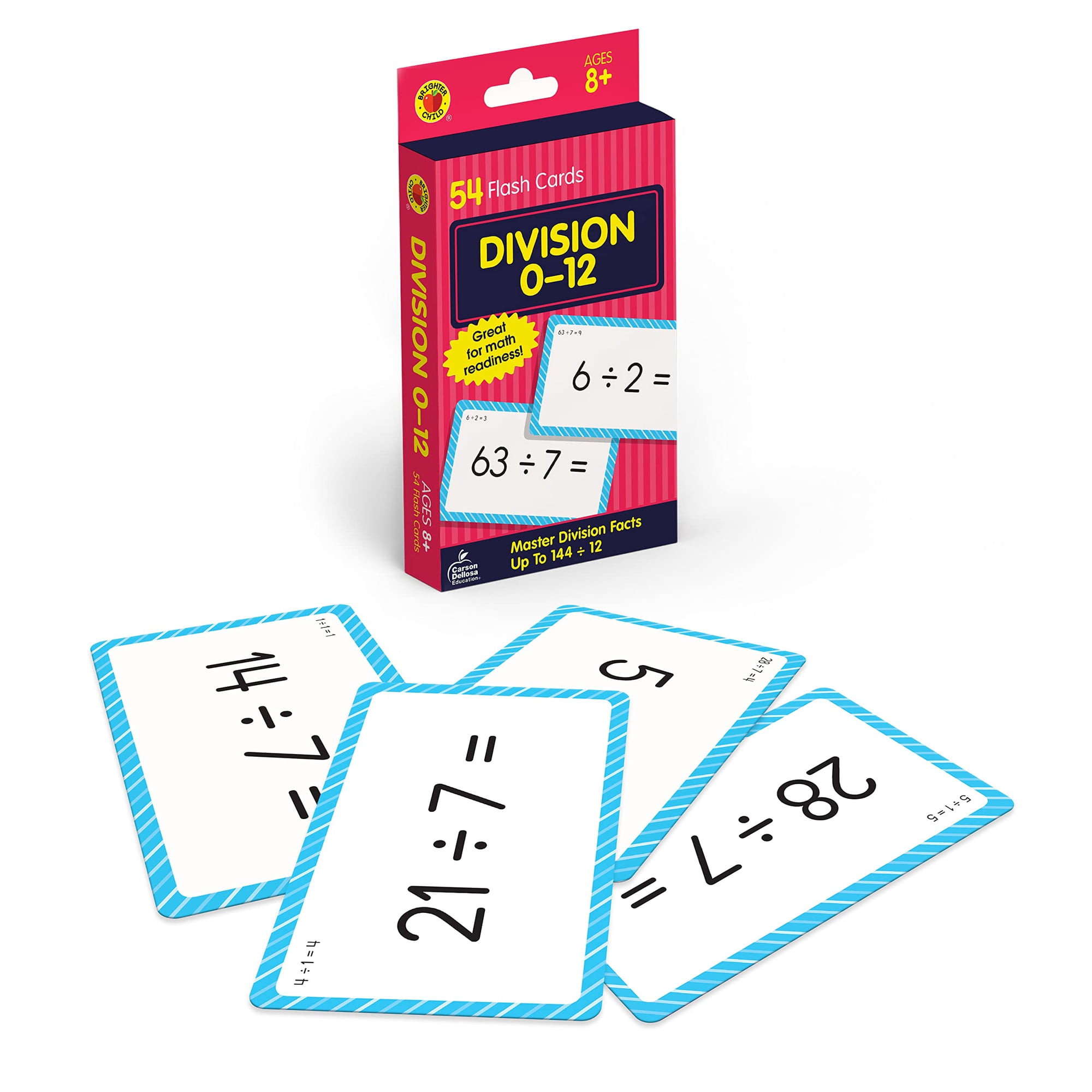Carson-Dellosa 0769677231 Division 0 To 12 Flash Cards, 3.25 X 5.25, Assorted Colors, 54 Cards