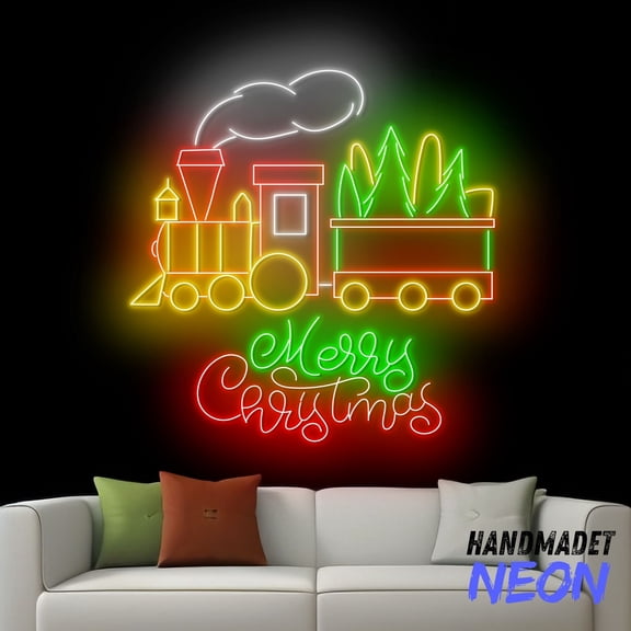 Handmadetneonsign Christmas Steam Train Neon Sign, Festive Railway Wall Art, Xmas Train Decor 83561