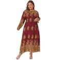 thumbnail image 3 of DARING DIVA Plus Size Boho Crew Neck Long Sleeve Belt Flowy Maxi Dress 1X Burgundy, 3 of 7