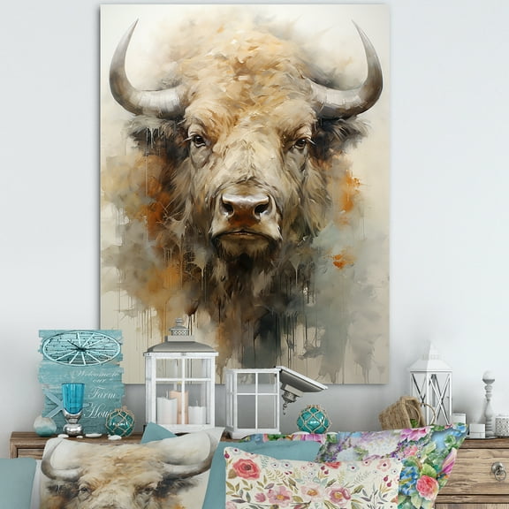 Designart "Great Plains Bison Bust II" Animals Buffalo Canvas Wall Art