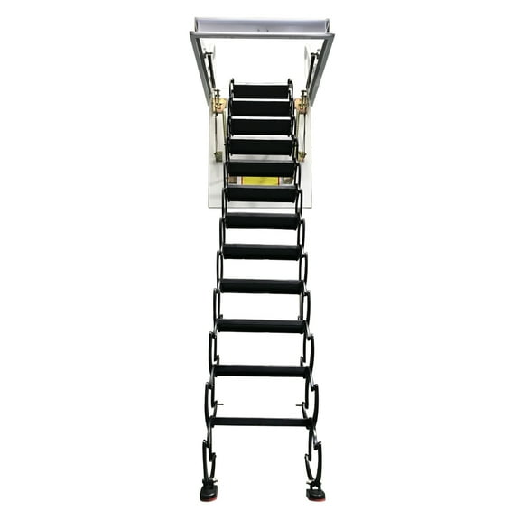 Black Attic Pull Down Ceiling Ladder Stairs Folding Loft Ladder Stairs 39.37" x 27.56" 12 Steps Carbon Steel