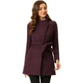 thumbnail image 1 of INSPIRE CHIC Manteau Long Classique pour Femme à Col Montant, Manches Longues, d'Hiver, Ceinturé, Violet Foncé Rouge TG, 1 of 6