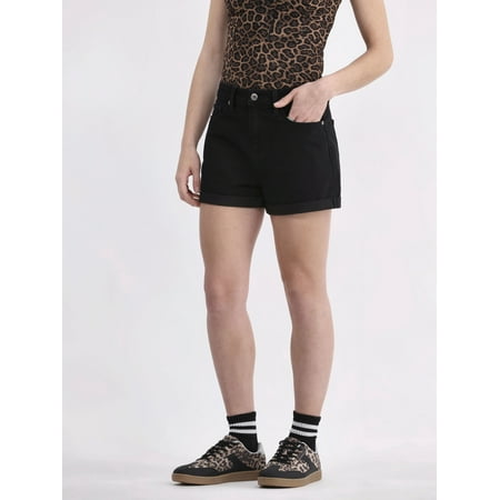 No Boundaries High Rise Denim Rolled Cuff Shorts, 3'' Inseam, Women's
