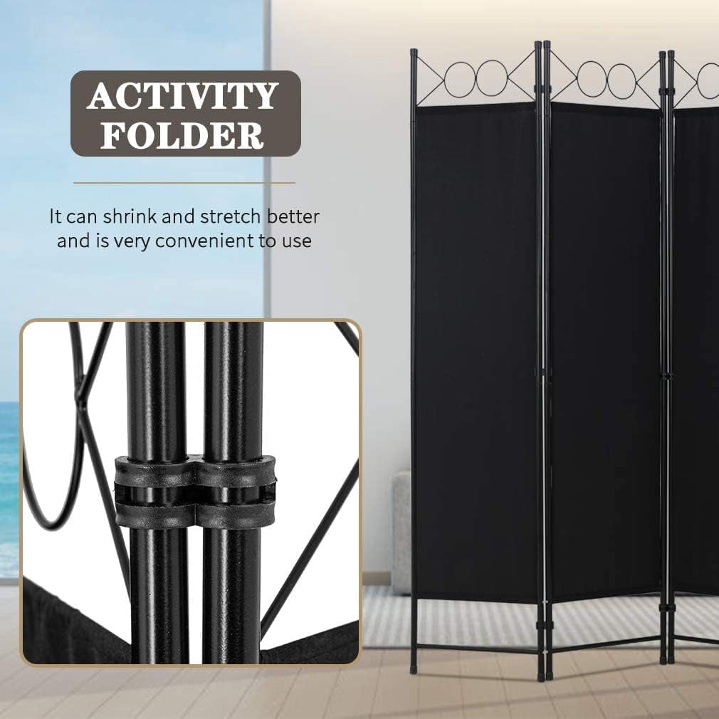 YRLLENSDAN 4 Panel Room Divider 6FT Steel Frame Screen Folding Privacy Divider Freestanding Partition for Home Office Bedroom, Black