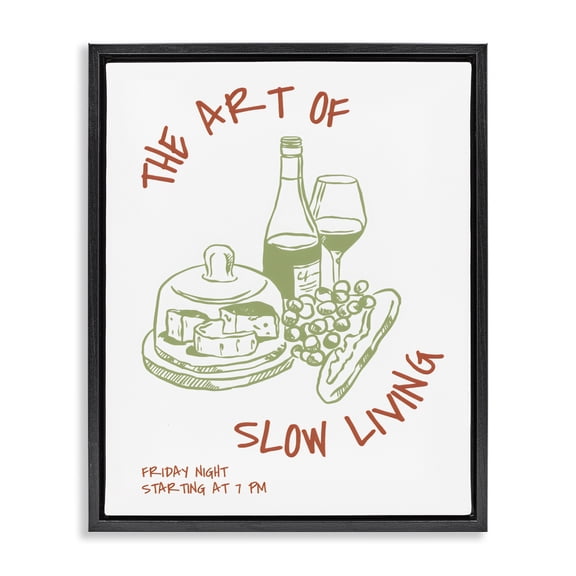 Stupell Industries Eclectic Slow Living Wine & Cheese Black Floating Frame Canvas Art, 17 x 21, by The Prints Vibe