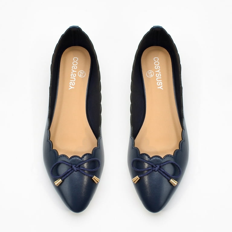 TOWED22 Women s Pointed Toe Mules Slides Rhinestone Wedding Flats Shoes Slip on Backless Loafer Navy 7.5