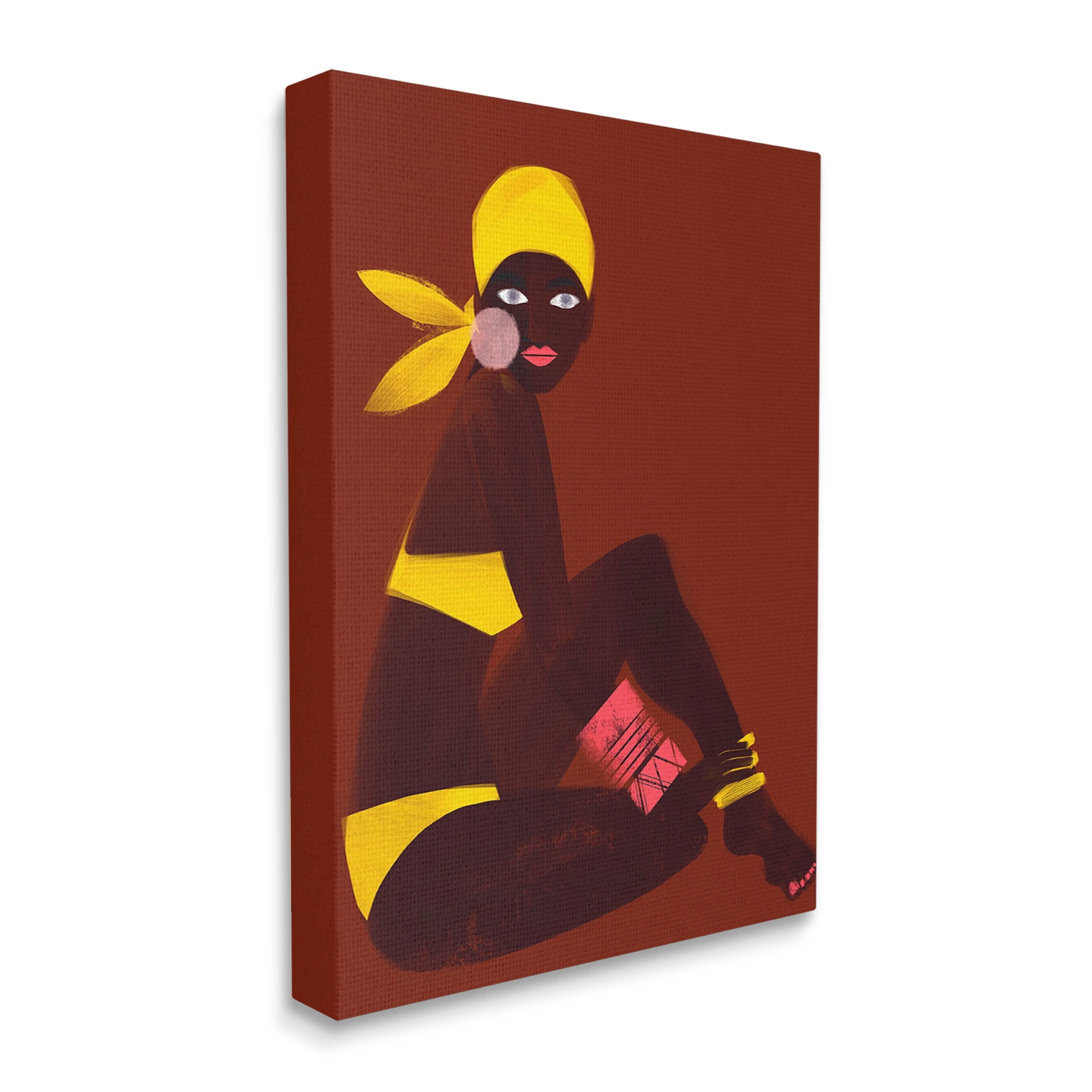 Woman Sitting Yellow Swimsuit Abstract Graphic Art Gallery Wrapped Canvas Print Wall Art