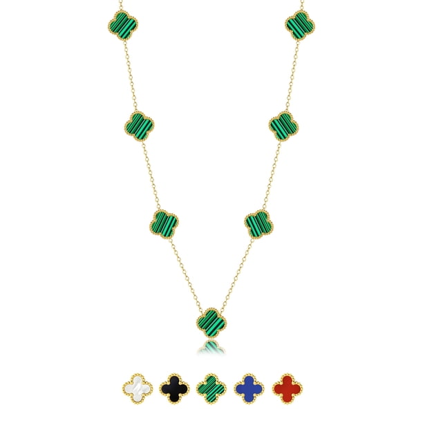 JeenMata Collar con Estación de Flores Verdes Bañado en Oro Amarillo