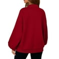 thumbnail image 3 of WTOBBY Women's Oversized Zip Up Jacket, Solid Color V-Neck Long Sleeve, Loose Fit Casual Outerwear, Street Fashion Style, Comfortable Lightweight Coat,Red S, 3 of 6