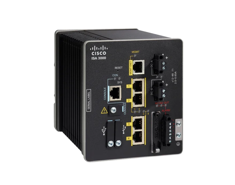 Restored Cisco ISA-3000-4C-K9 Industrial Security Firewall / Appliance — 4×1 GbE, DIN-Rail Hardened, Rugged, 4-Core, -40 to 74 °C (Refurbished)