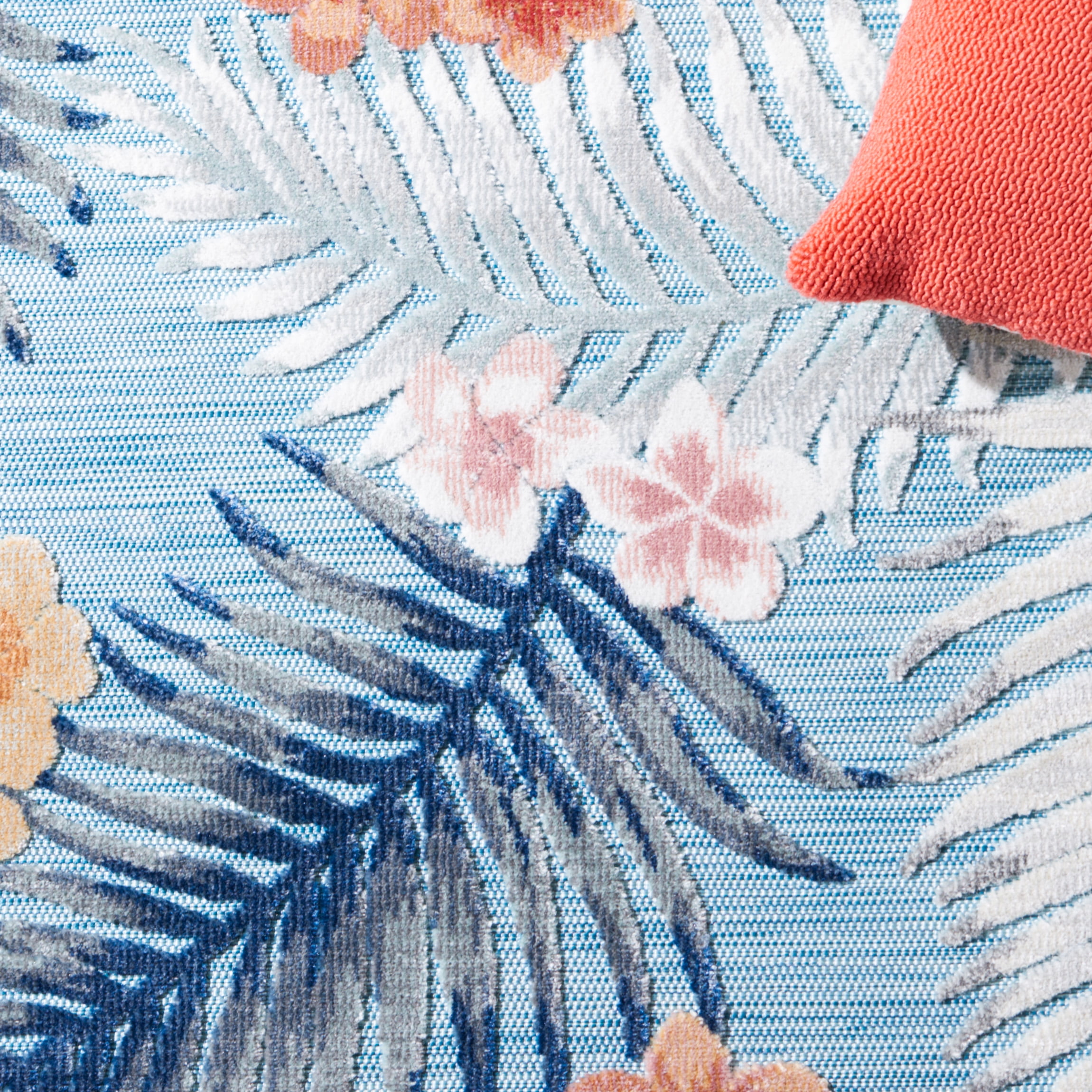 SAFAVIEH Cabana Kade Botanical Indoor/Outdoor Runner Rug, Aqua/Ivory, 2' x 5'