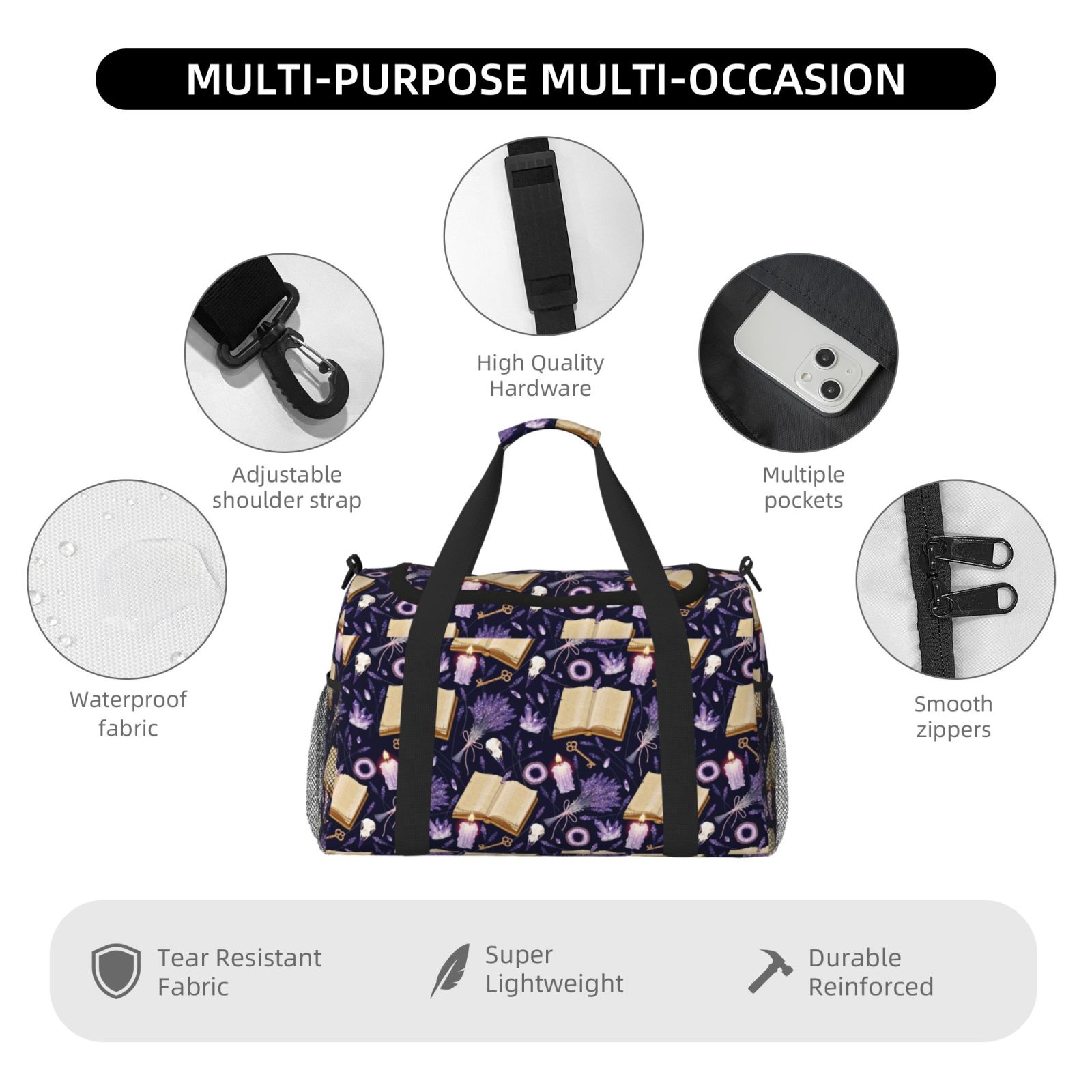 Fuzoiu Lavender Flowers Print Travel Duffle Bag,Carry On Tote Bags,Duffel Bag,Sport Gym Bag, Hospital Bag for Labor and Delivery, Overnight Bag,Luggage Bag
