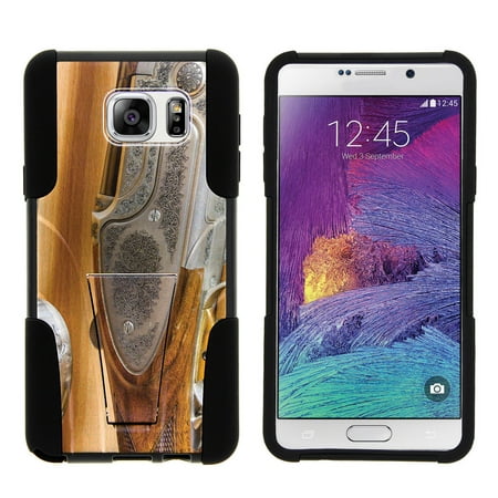 Samsung Galaxy Note 5 N920 STRIKE IMPACT Dual Layer Shock Absorbing Case with Built-In Kickstand - Wood and Silver