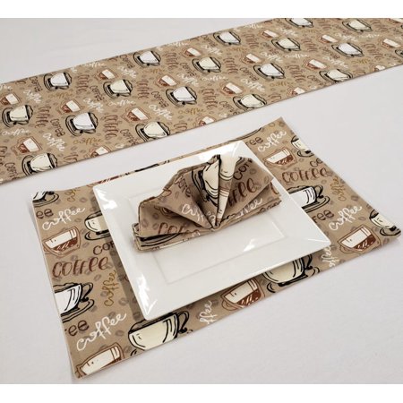 

Coffee Beans Placemat Table Runner Cloth Napkins Set by Penny s Needful Things (8 Napkins & 8 Placemats) (8 Feet Long Table Runner) (Black)