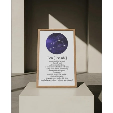 Leo Zodiac Wall Art | Star Constellation Print | Astrology Dictionary Poster | Horoscope | Minimal Celestial Home Decor, Stretched Canvas Size 16x24