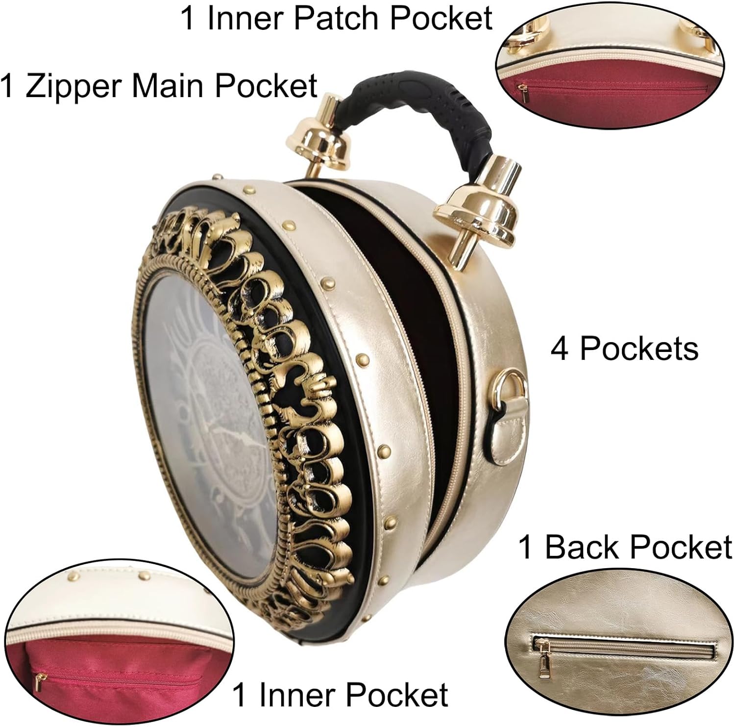 Baguery PVC Clock Shaped Crossbody Bag - Waterproof Adjustable Shoulder Purse for Women