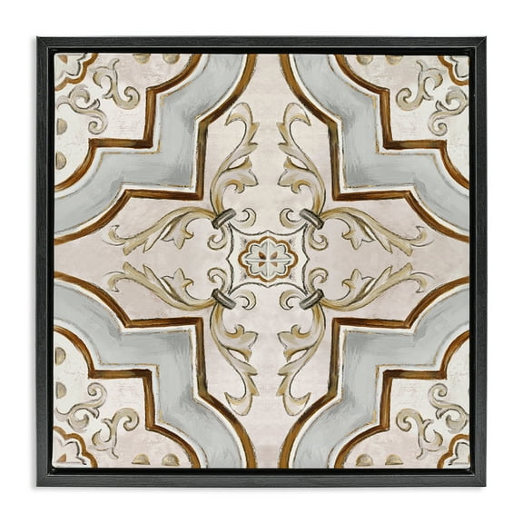 Stupell Industries Classic Symmetrical Tile Abstract Painting Black Floater Framed Canvas Art Print Wall Art, 18 x 18