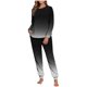 thumbnail image 2 of Conjunto de pijama informal de invierno para mujer, de doble cara, con cuello redondo estampado, manga larga, top anudado a mano, pantalones con cordón ajustable, ropa de casa, blusa de poliéster., 2 of 7