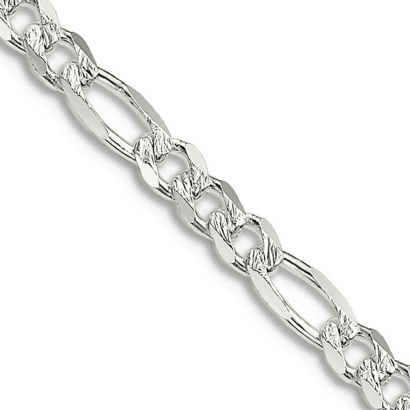 925 Sterling Silver Solid Polished 4mm Pave Flat Figaro Chain 24 Inch Lobster Claw Chain Necklace for Women and Men