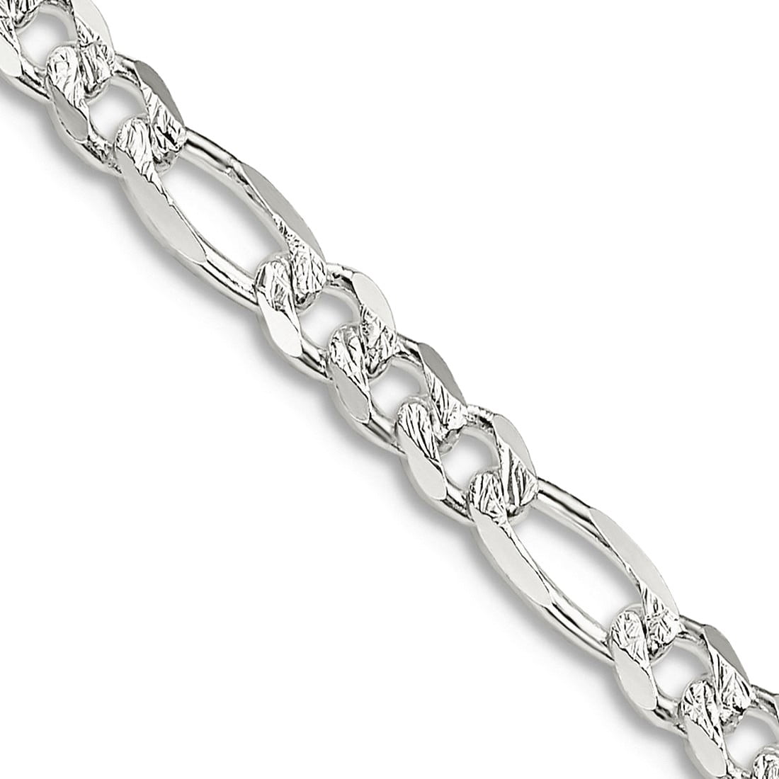 925 Sterling Silver Solid Polished 4mm Pave Flat Figaro Chain 24 Inch Lobster Claw Chain Necklace for Women and Men