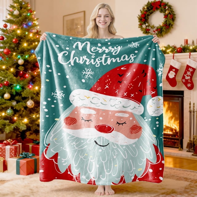 Christmas Print Blanket Comfortable And Soft Flannel Blanket Merry Christmas Blanket Suitable For Bedroom Sofa Christmas Decoration 75X100cm