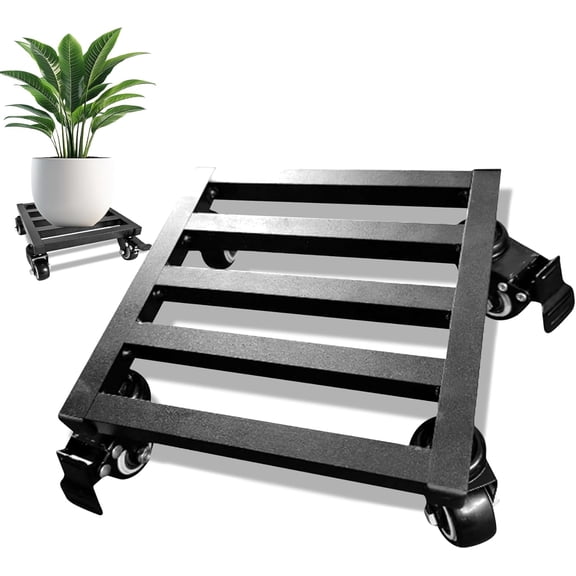 10x 10 inches Plant Caddy with Wheels Upgraded Lockable Heavy Duty Trolley Suitable for Indoor Outdoor Large Plant Pots Parasol Stands and Bases or Plant Stand Metal Square Black