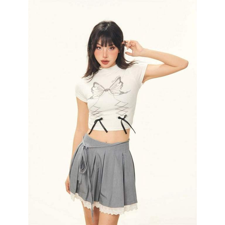 トップス Kyoukobaby Lingqi Stripe Food y2k y2k Rhinestones Top Girl Tube Top Streetwear Pink Bebe Top