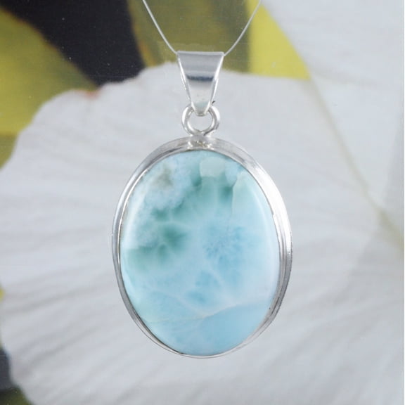 Gorgeous Hawaiian Large Genuine Larimar Necklace, Sterling Silver Stunning Natural Larimar Pendant, N8463 Birthday Mom Gift, Statement PC