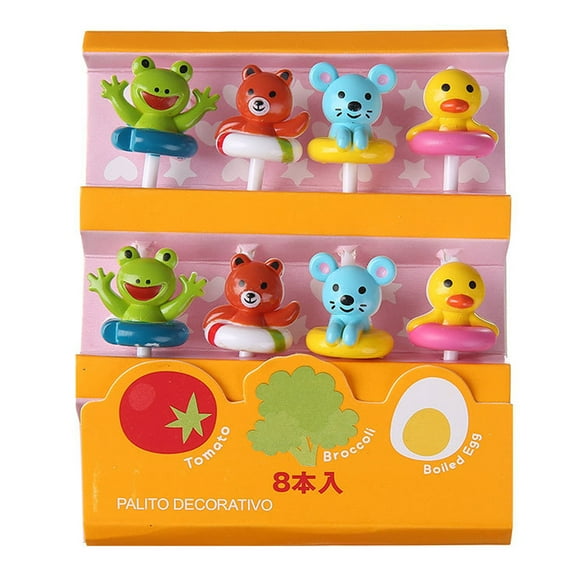 Fusipu 1 Set Mini Fruit Fork Cartoon Reusable Snack Cake Dessert Food Fruit Pick Toothpick Bento Lunches Party Decor