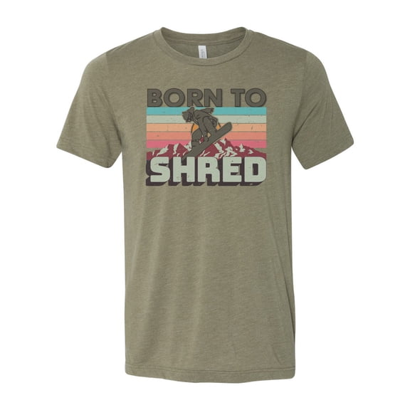 Snowboard Shirt, Born To Shred, Snowboarder Shirt, Unisex Fit, Shred Shirt, Sublimated T-shirt, Gift For Snowboarder, Snowboarding Gear, Ski, Heather Olive, LARGE