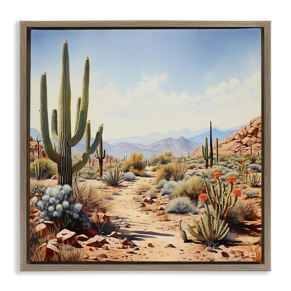 Stupell Industries Rustic Lodge Desert Cactus Path Brown Floating Frame Canvas Art, 18 x 18, by RB