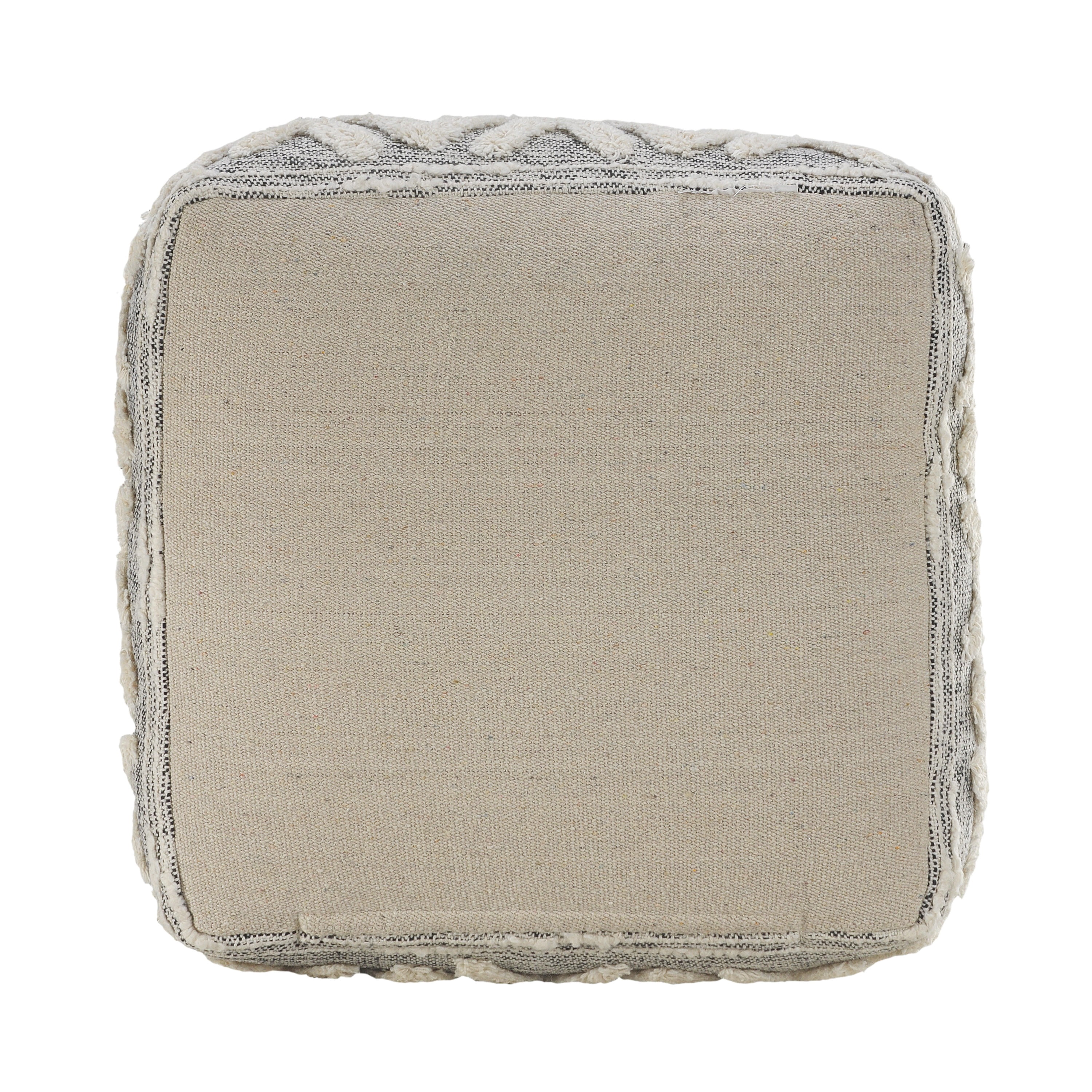 LR Home Miriam Square Gray/Ivory Shag Mountains Indoor Medium Pouf Ottoman, 16" H x 16" W