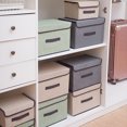 thumbnail image 5 of Cesta de almacenamiento portátil plegable, contenedor de tela no tejida de cáñamo de imitación para el hogar, organizador de almacenamiento, caja de almacenamiento con tapa, 5 of 5
