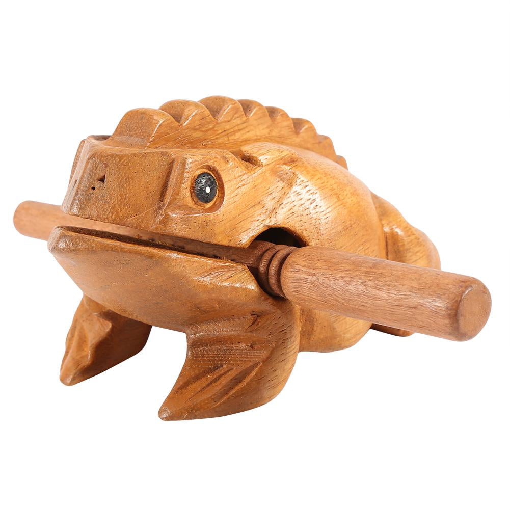 2# Thailand Traditional Craft Wooden Lucky Frog Interesting & Cute Craft Manual Croaking Musical Instrument Home Office Decor 