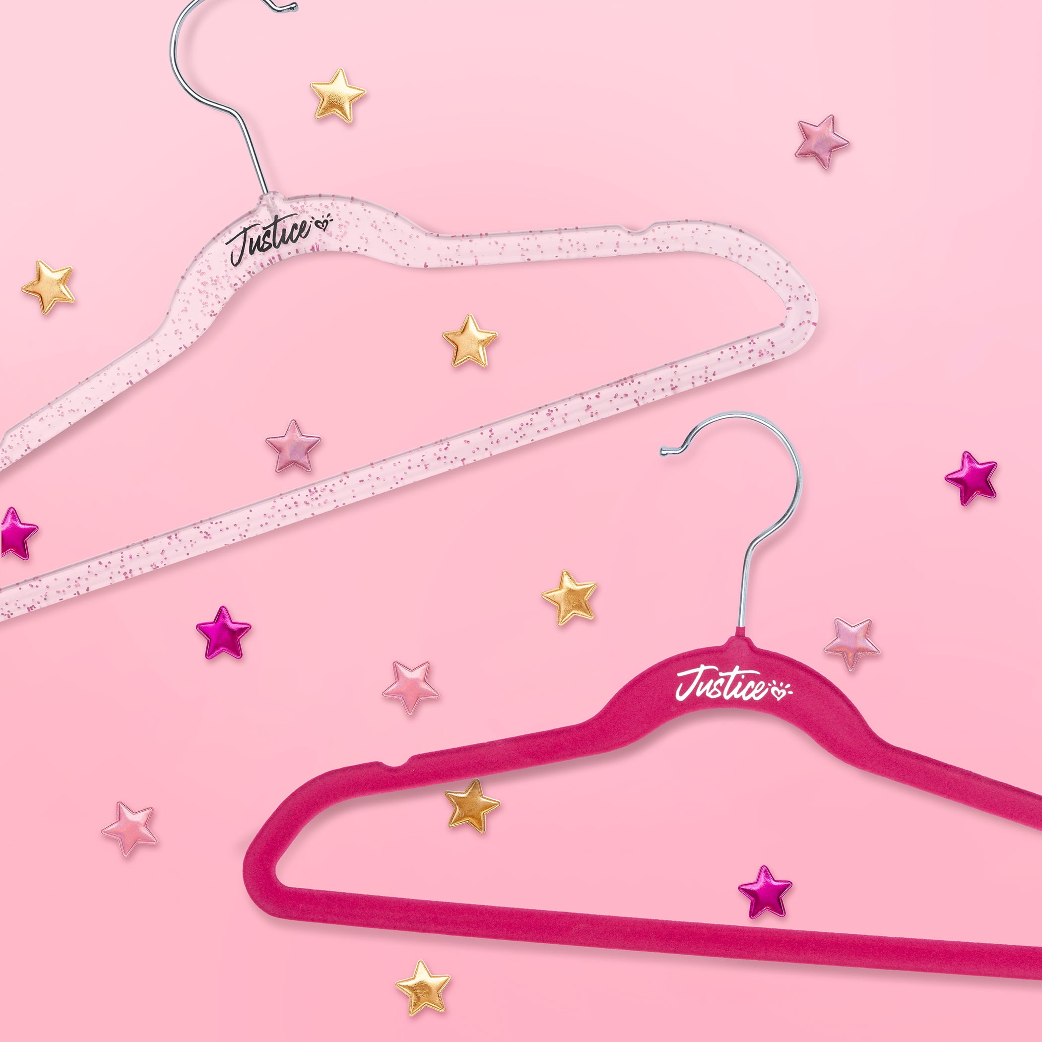 Justice Girls Non-Slip Swivel Hook Clothes Hangers, 50 Glitter & 50 Velvet, Pink 100 Pack