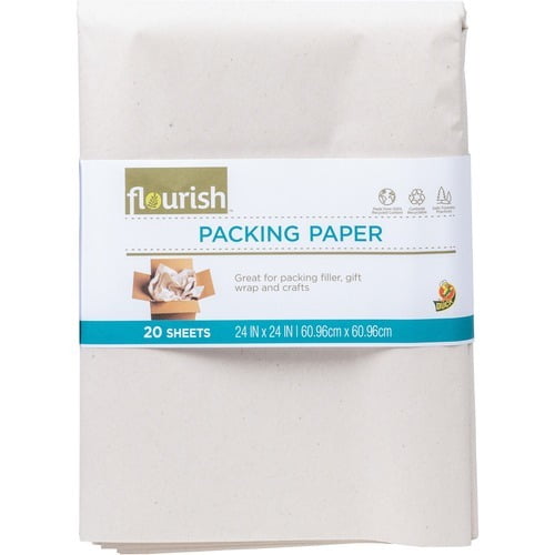Duck Brand Flourish Recycled Packing Paper 24' Width x 24' Length - Dust-free, Non-adhesive - Brown