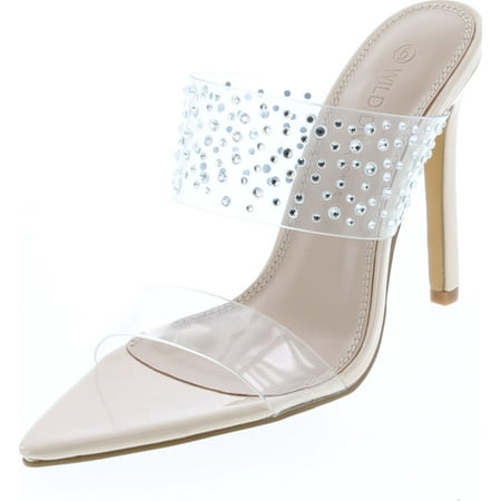 

Static Footwear Womens Clear Strappy Dress Sandals with Crystal Nude Patent 9