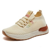 HOBIBEAR Running Shoes Women Workout Sneakers Breathable Mesh Walking Shoes Beige US 7.5