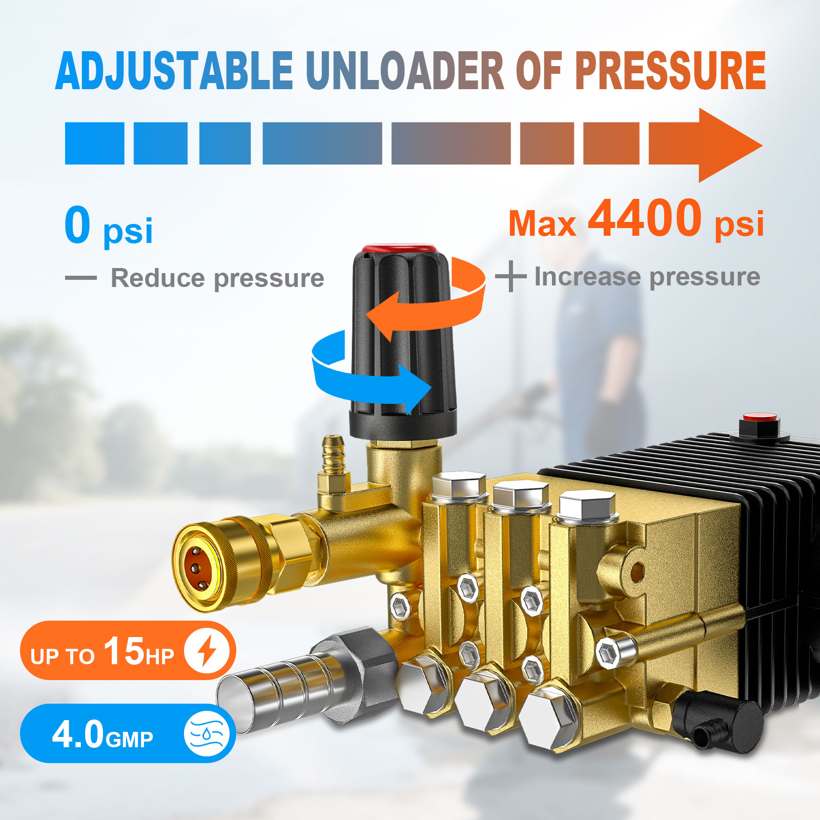 POHIR 4400psi Gas Pressure Washer, 4.5 gpm 15HP 420CC One-Button Electric Start, 50ft 3/8 inch Hose Reel, Spray Gun, 5 Quick Connect Nozzles