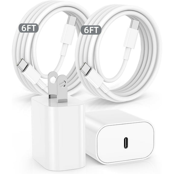 USB C i Phone 17 16 15 Charger,2Pack 20W Fast Charging Block and 6FT Type C to C Cable Cord Long Compatible with iPhone 17/16/15 Plus/15 Pro Max,Wall Plug Power Adapter Cube Brick Case