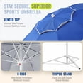 thumbnail image 6 of PASAMIC 7ft Portable Umbrella with Stand, UPF 50+ Sports Sun Shade Umbrella with Carry Bag, Hook & Cup Holders, Adjustable Instant Sun Protection for Sports, Beach, Fishing, Royal Blue, 6 of 14