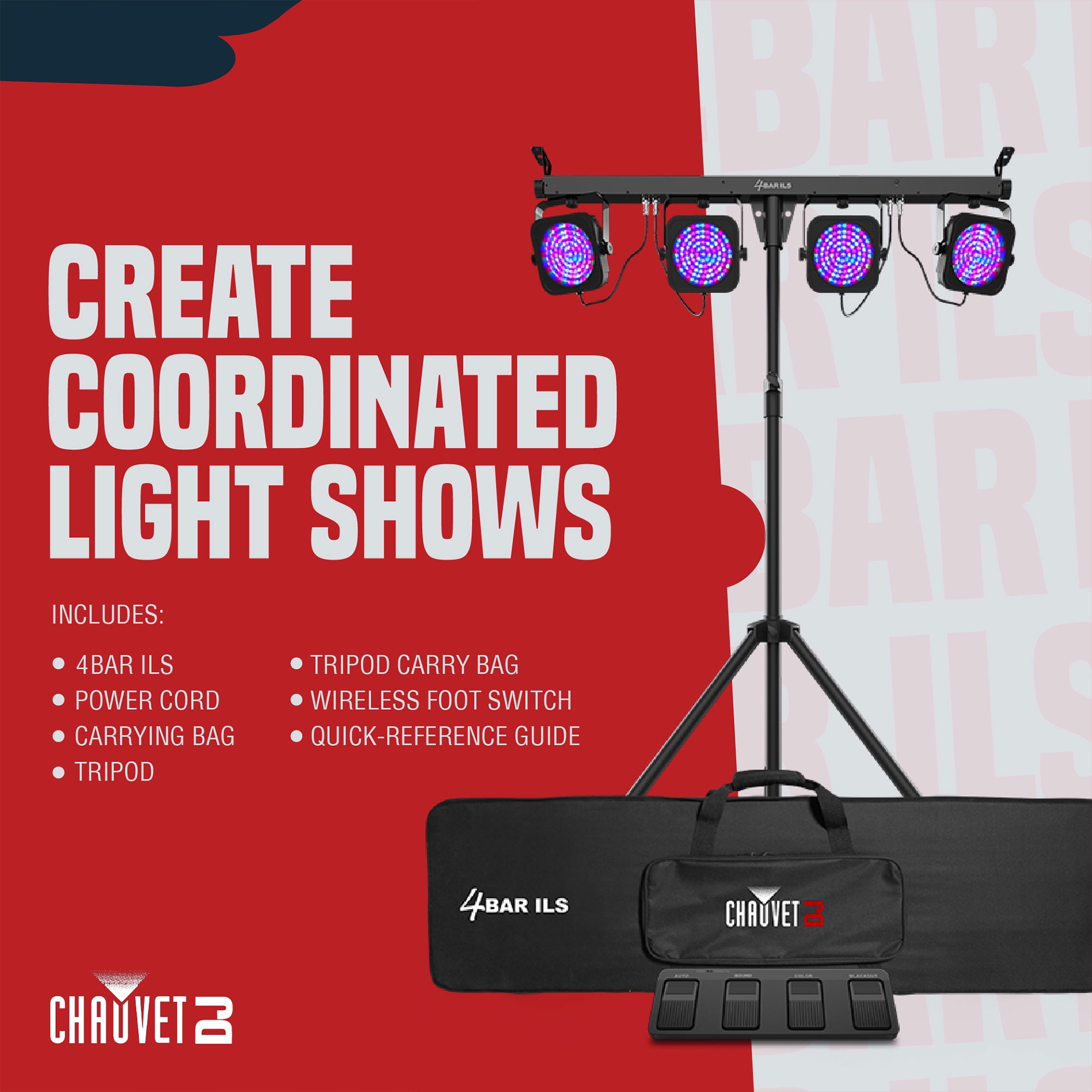 CHAUVET 4 BAR 4BAR DMX LED Stage Wash Light System w/ Case, Foot
